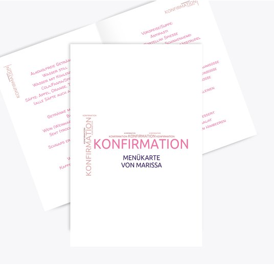 Menükarte zur Konfirmation Script Pinkrosa 148x210mm