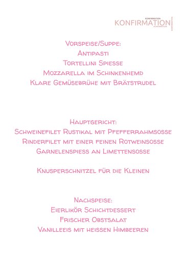 Ansicht 5 - Menükarte zur Konfirmation Script