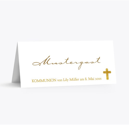 Kommunion Tischkarte Goldrausch OckerGelb 100x44mm