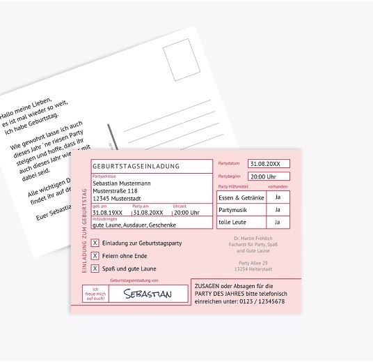 Einladungskarte Partyrezept HellRosa 148x105mm