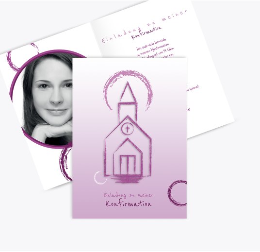 Einladung zur Konfirmation Kirche Lila 105x148mm