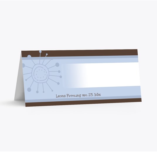 Tischkarte Firmung Blumen HellgrauBlau 100x44mm