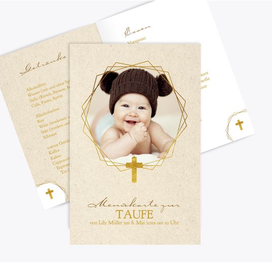 Taufe Menükarte Goldrausch OckerGelb 148x210mm