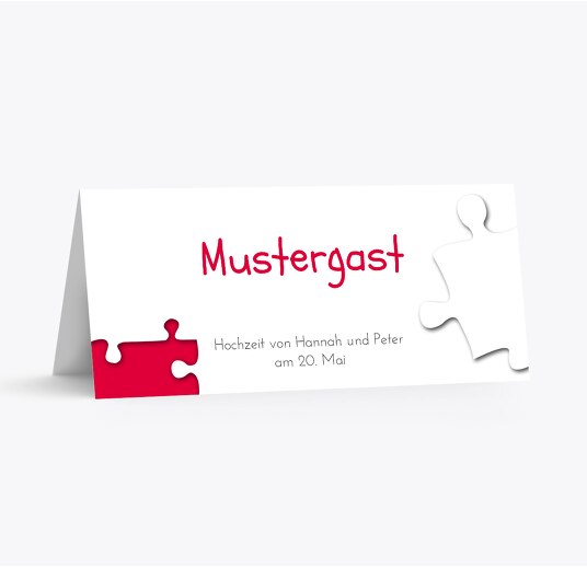 Hochzeit Tischkarte Puzzleteile Rot 100x44mm