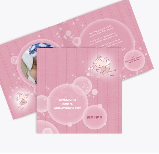 Einladungskarte magic bubbles Foto Pinkdunkellila 145x145mm