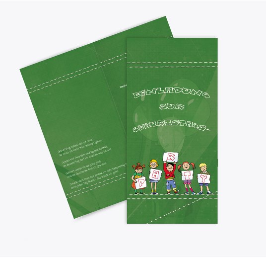 Geburtstagseinladung Party Kids Froschgrün 105x215mm