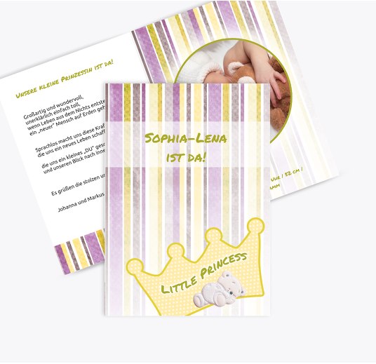 Geburtskarte Krone MattGelb 105x148mm