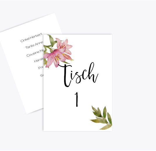 Tischnummern Blumendeko Weiß 105x148mm
