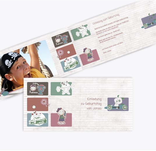 Einladungskarte Sportliche Elemente Foto HellRotMatt 215x105mm