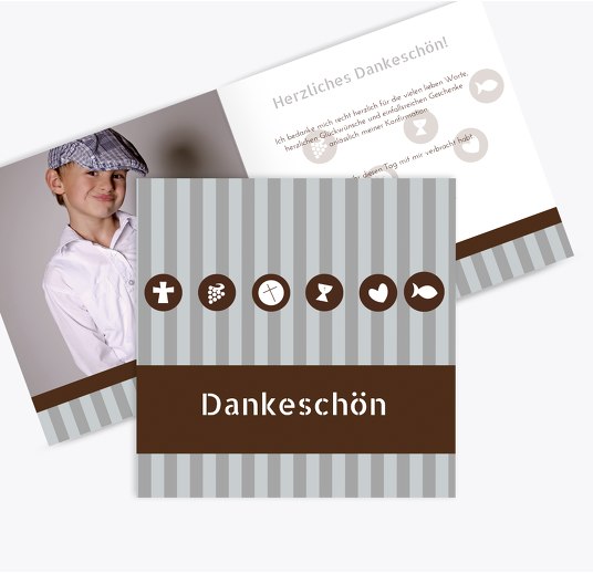 Konfirmation Danke stripes-buttons Grau 145x145mm