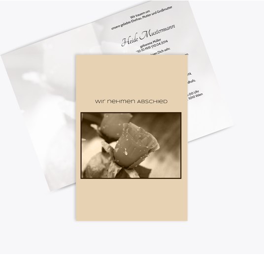 Trauerkarte Rose Trauerbeige 114x170mm