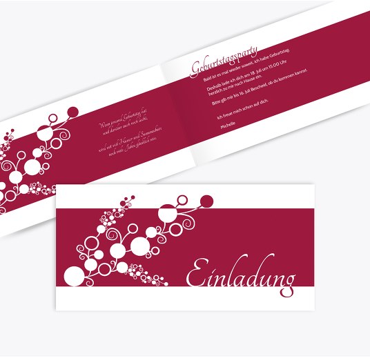 Einladungskarte Bubble Limb Lilarosa 215x105mm