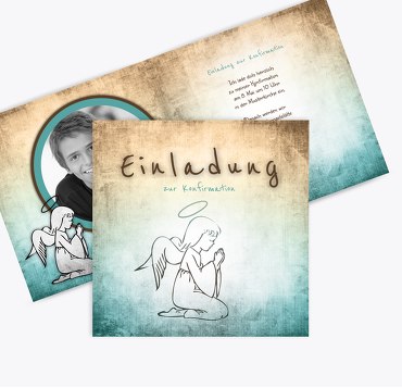 Konfirmation Einladung grunge Engel
