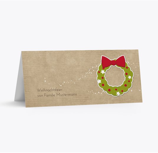 Tischkarte Weihnachtskranz Hellbraun 100x44mm