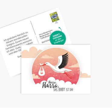 Glückwunschkarte zur Geburt Storch