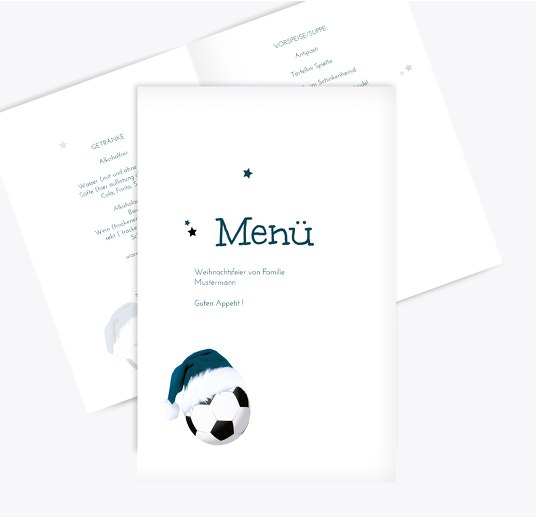 Menükarte Fußballmütze Türkispetroldunkel 148x210mm