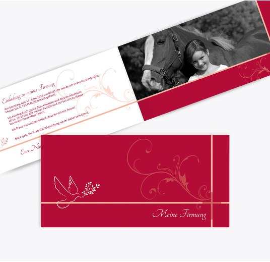 Firmkarte floral Rot 215x105mm