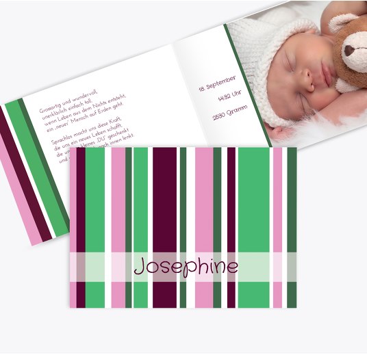 Geburtskarte Zweifarbklang Dunkelrotlila 148x105mm