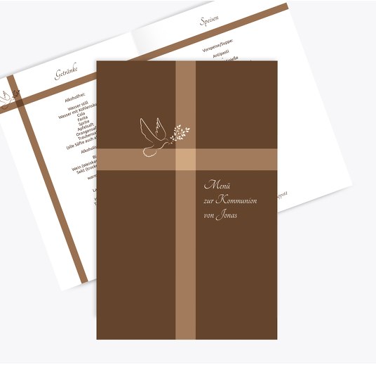 Kommunion Menükarte Glaubensbote braunmatsch 148x210mm