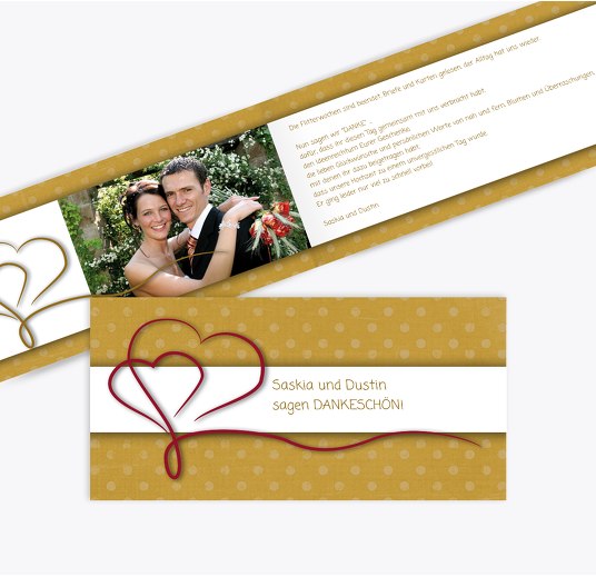 Hochzeit Dankeskarte Gepunktet OckerGelb 215x105mm