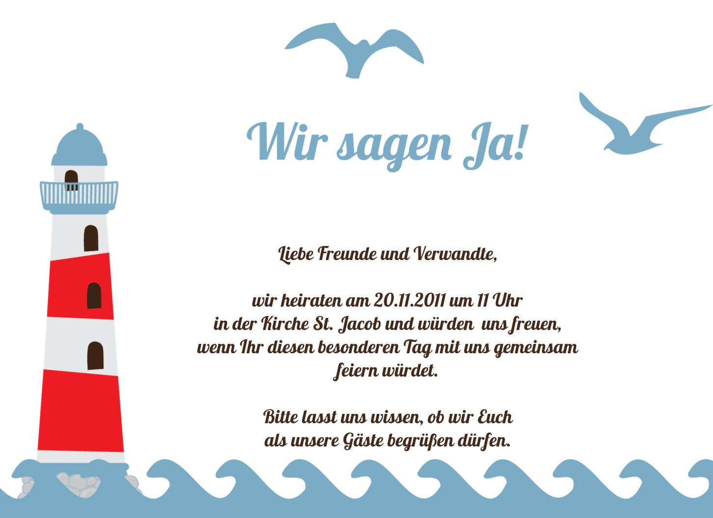 Hochzeit Einladung Leuchtturm selbst gestalten!