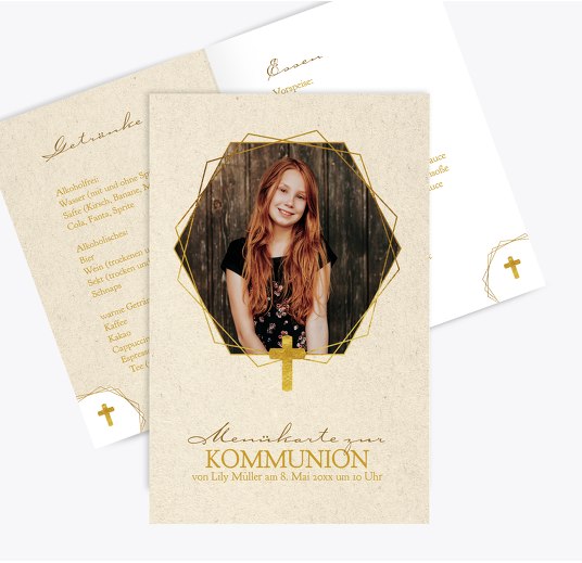 Kommunion Menükarte Goldrausch OckerGelb 148x210mm