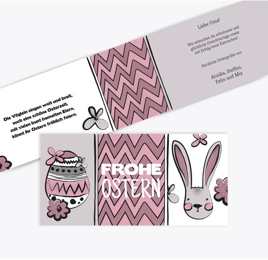 Osterkarte Eierlei RosaLila 215x105mm