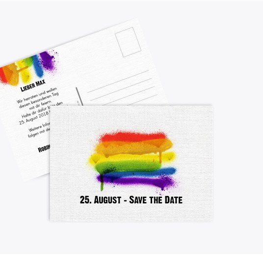 Save-the-Date Regenbogenliebe Weiß 148x105mm