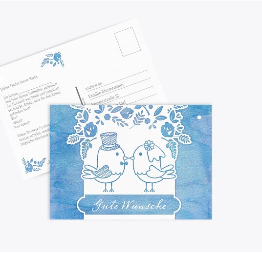 Ballonkarte Vogelpaar MattBlau 148x105mm