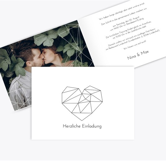 Hochzeit Einladung straight heart Weiß 148x105mm