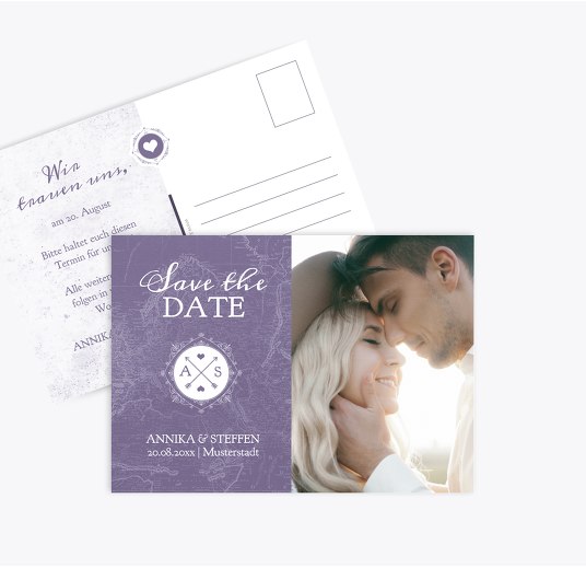 Save-the-Date Hochzeitspass Lilamatt 148x105mm