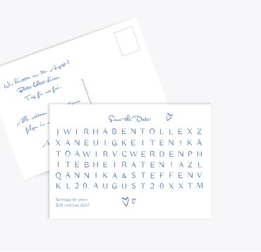 Hochzeit Safe-the-Date Buchstabenrätsel