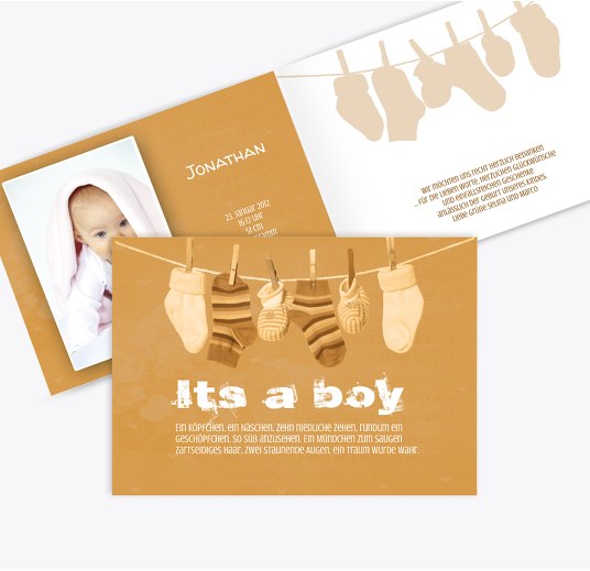 Baby Dankeskarte It's a boy Hellbraun 148x105mm