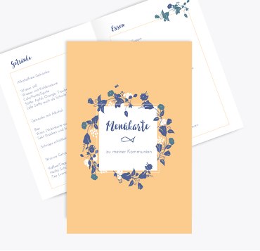Kommunion Menükarte Blumenkranz