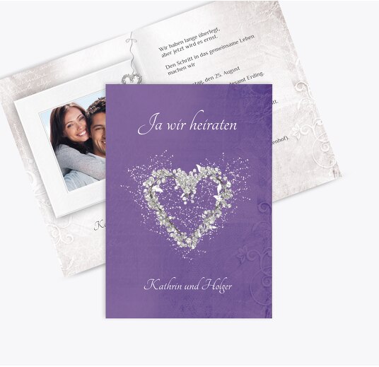 Hochzeit Einladung glamour heart LilaFlieder 105x148mm