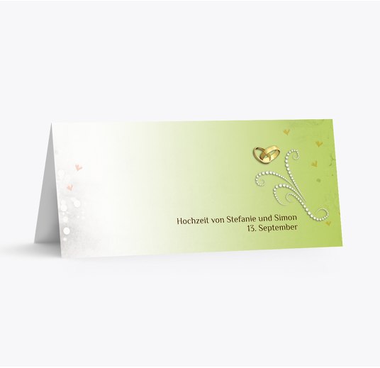 Hochzeit Tischkarte Eheringe Perlen ApfelGrün 100x44mm