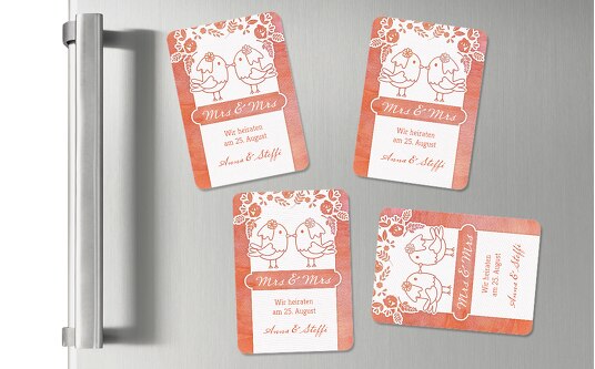 Magnet Vogelpaar - Frauen PfirsichOrange 55x77mm