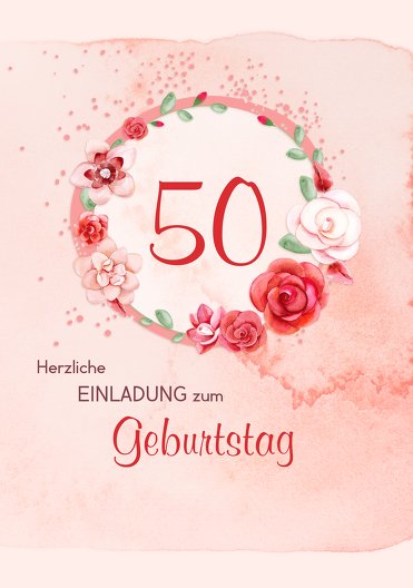 Ansicht 3 - Geburtstagseinladung Aquarell Rosen 50 Foto