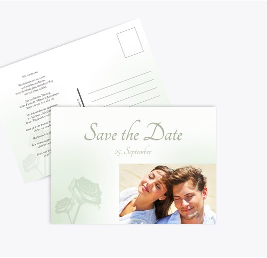 Save-the-Date 3 Vermählung HellgrauGrün 148x105mm