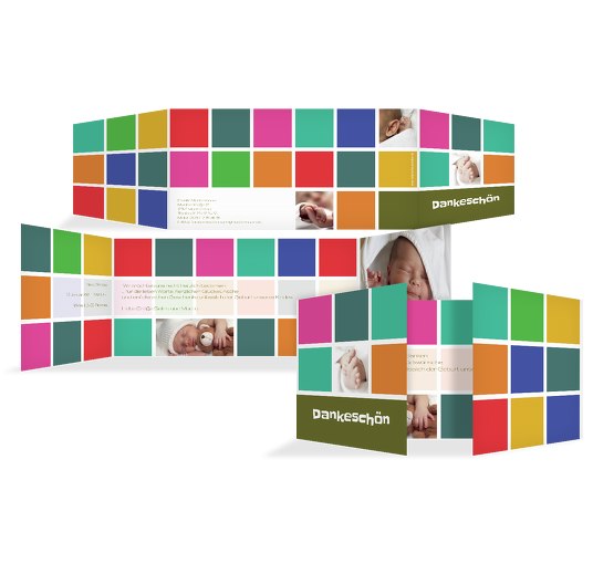 Baby Dankeskarte bunte Würfel Matschgrün 215x105mm