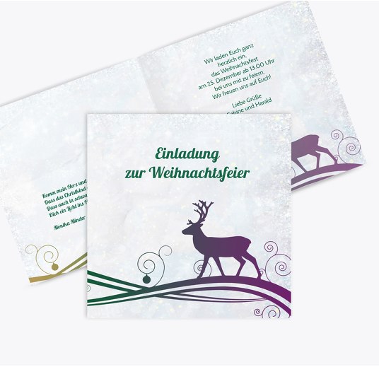 Einladungskarte Bunter Wintertraum Blattgrün 145x145mm