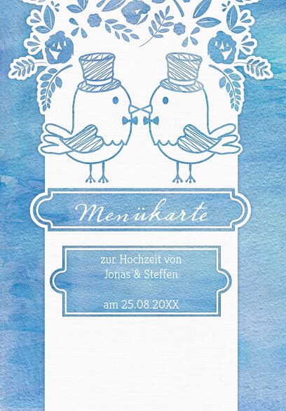 Ansicht 3 - Hochzeit Menükarte Vogelpaar- Männer