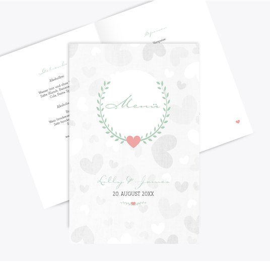 Hochzeit Menükarte Zarte Ranke hellgrünblau 148x210mm