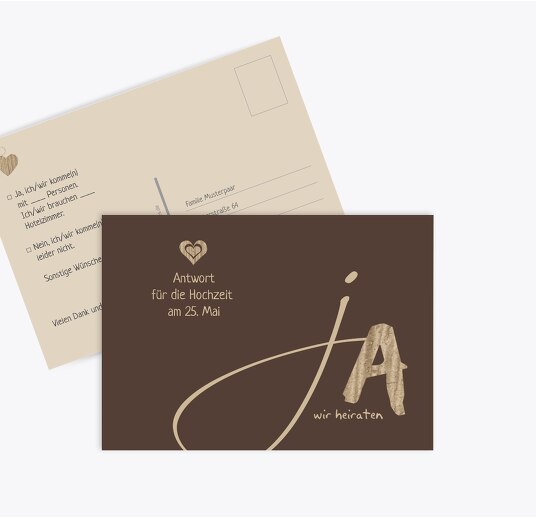 Hochzeit Antwortkarte natürlich Ja braunmatsch 148x105mm