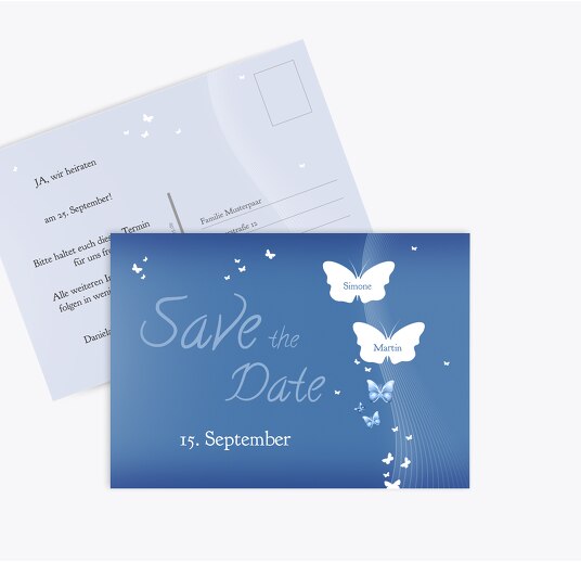 Hochzeit Save-the-Date Traumpaar KräftigHellMarineblau 148x105mm