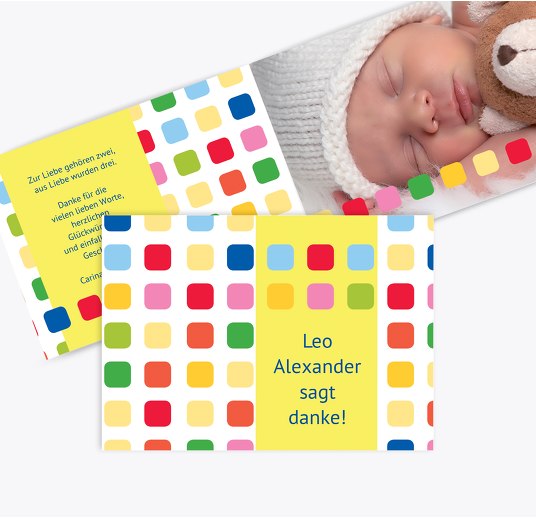 Baby Dankeskarte Viereck KräftigHellGelb 148x105mm