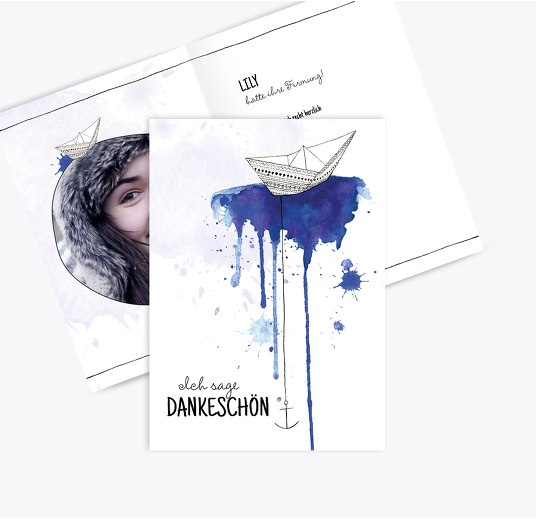 Firmung Dankeskarte Origamischiff Blau 105x148mm