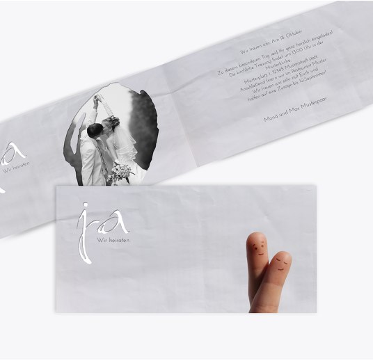 Hochzeit Einladung Fingerpaar Grau 215x105mm