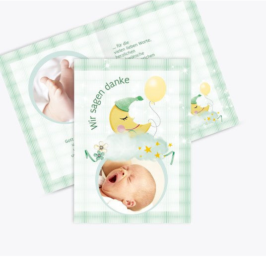 Tauf Dankeskarte Mond MattGrün 105x148mm