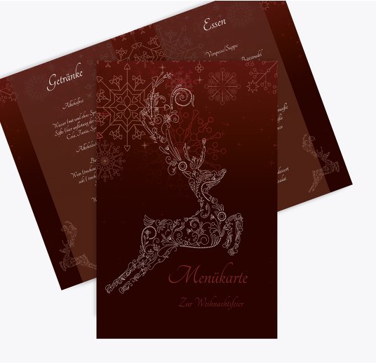 Menükarte Schnörkelhirsch Dunkelrotbraun 148x210mm